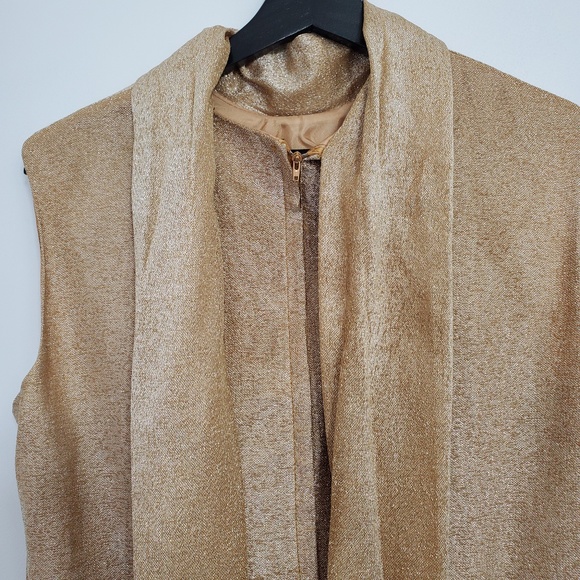 Vintage Gold Sleeveless Dress w/ Pleated Skirt - Picture 5 of 9